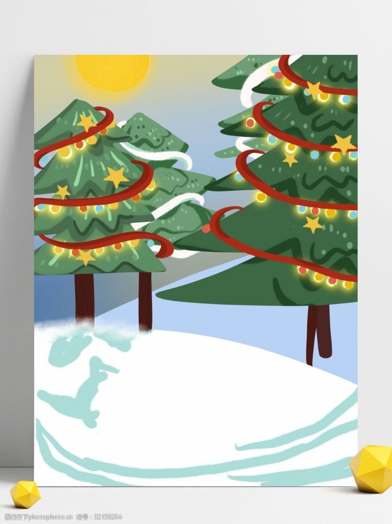 彩绘发光圣诞树背景设计