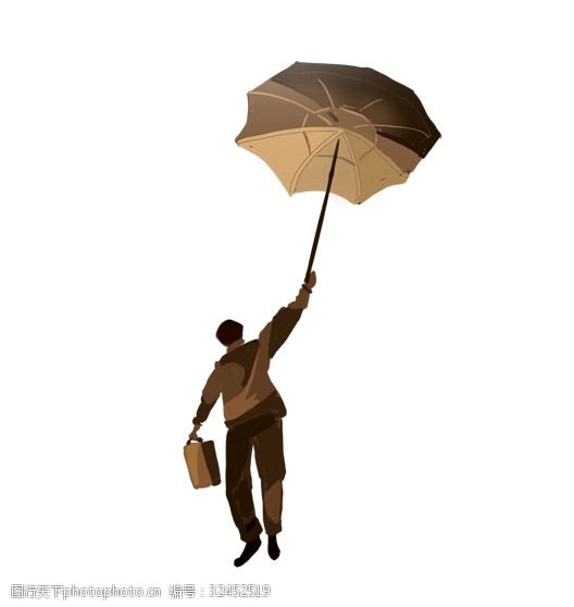 打伞人手绘卡通打着伞飞行的男人免扣元素