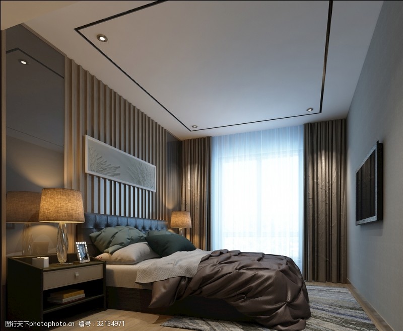 家装模型现代简约卧室效果图3D模型