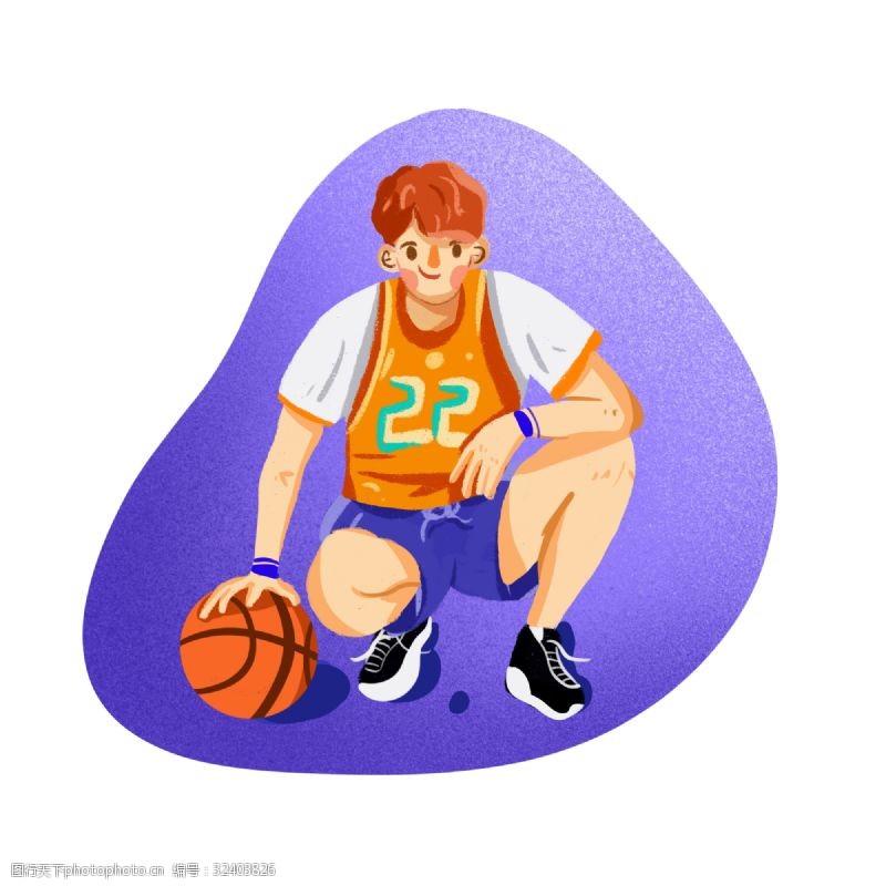 帅气的男孩准备打篮球的男孩插画风彩色系png免抠素材
