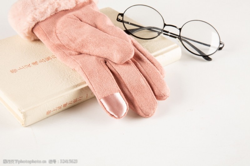 棉手套韩版多色女士麂皮绒手套摄影图1