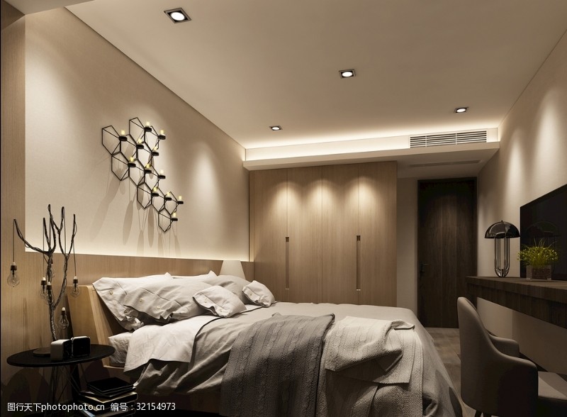 家装模型现代简约卧室效果图3D模型