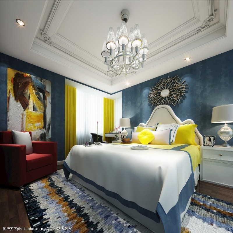 家装模型现代美式卧室效果图3D模型