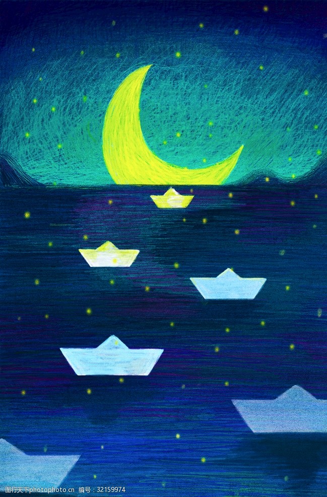 卡通月亮船月亮