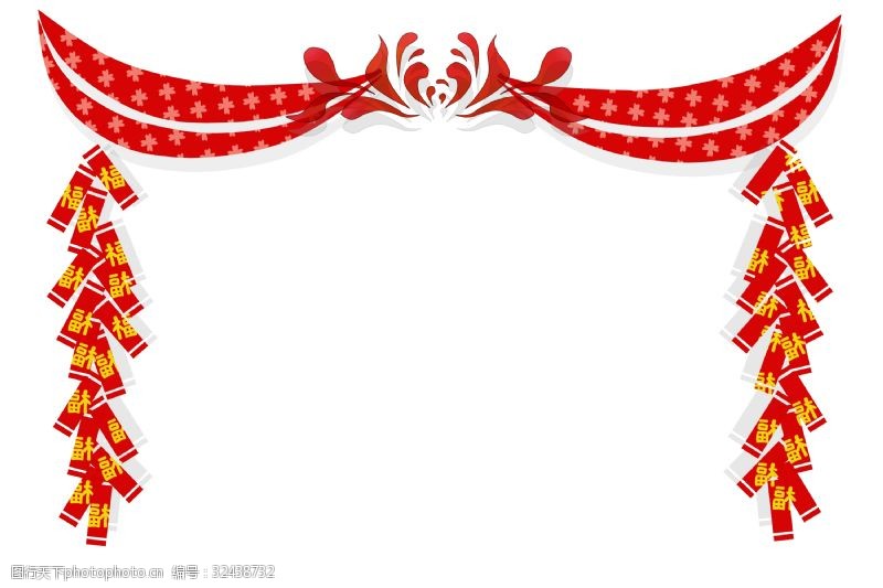 中式画框鞭炮中式婚礼插画