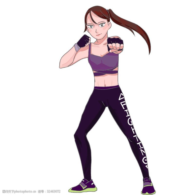 跑步的美女健身运动打拳击的女孩手绘插画