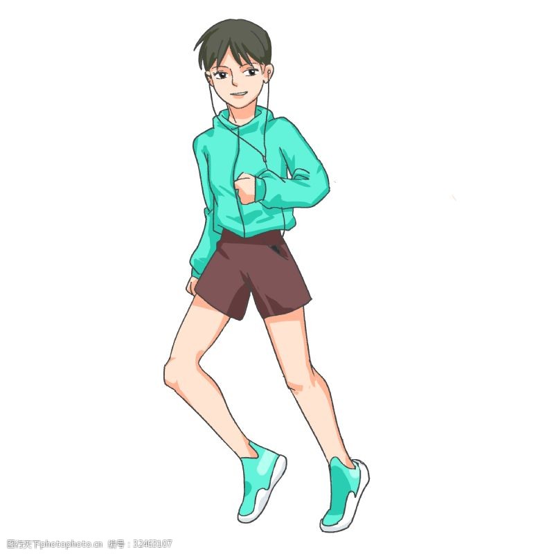 跑步的美女健身运动的男孩手绘插画