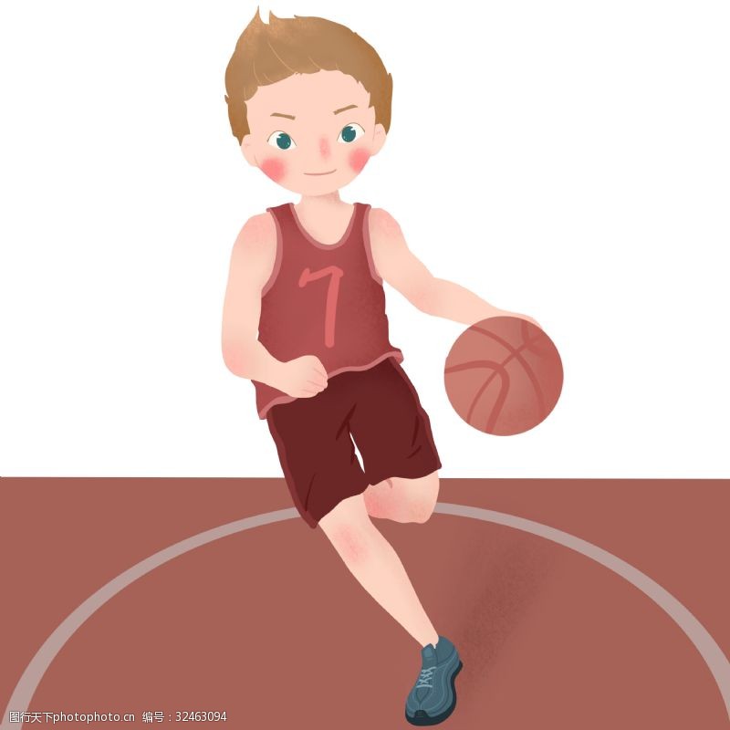 跑步的美女健身运动的小男孩手绘插画