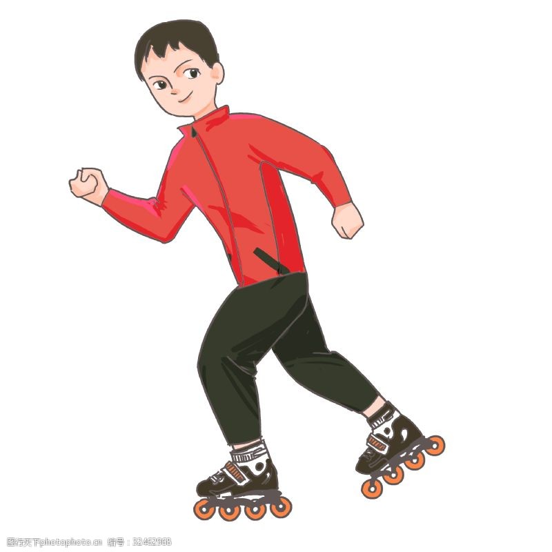 健身的美女健身运动轮滑的男孩手绘插画
