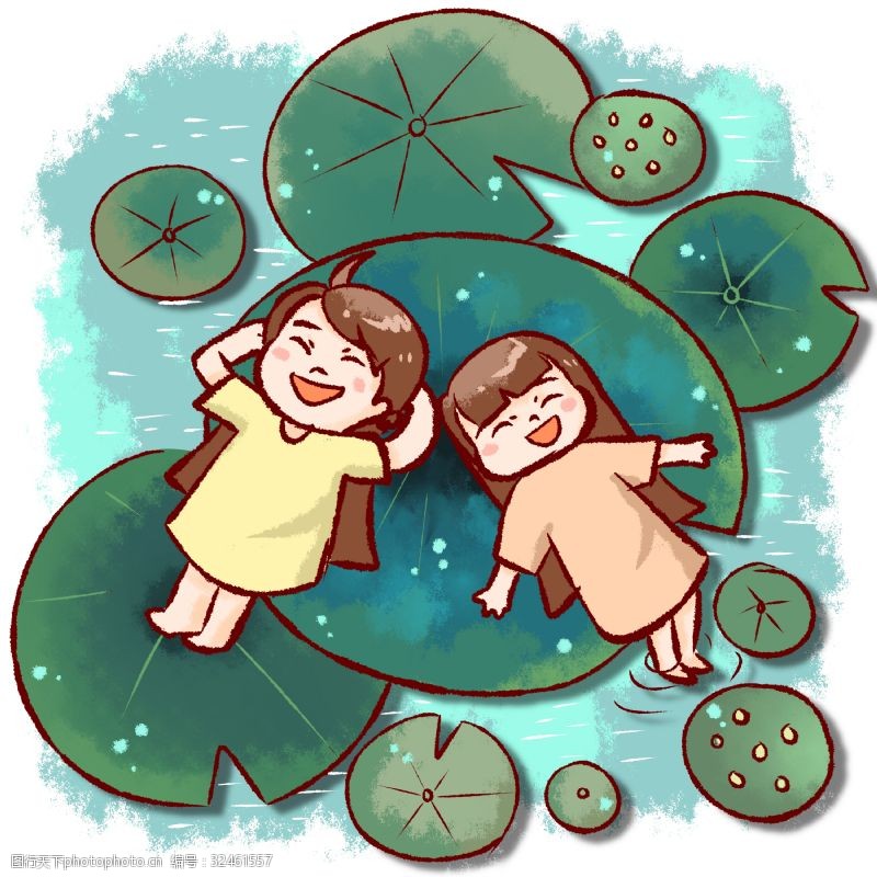 上海通用姐妹躺荷叶上赏雨