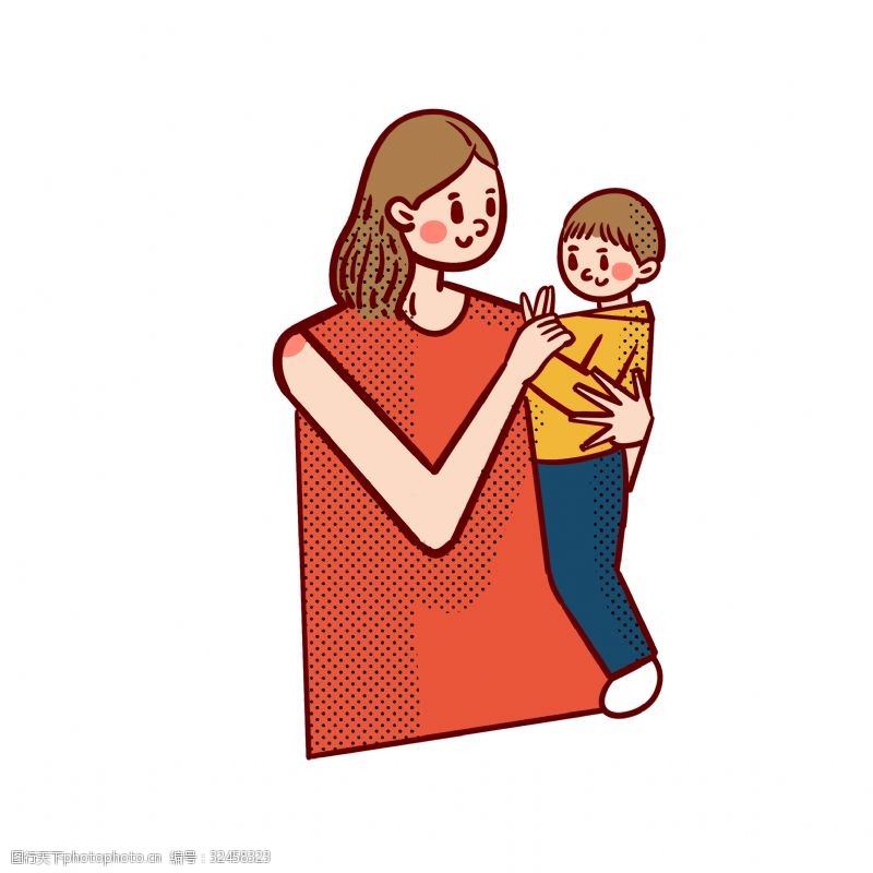 卡通矢量免抠可爱母亲节抱着婴儿的妈妈