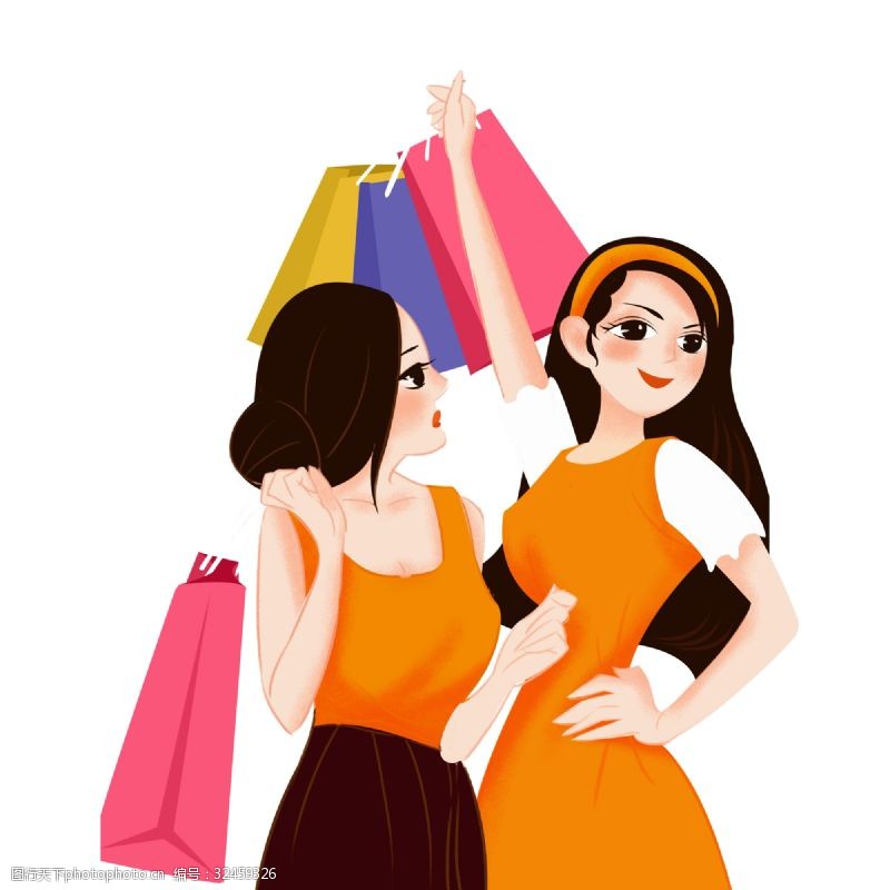 两个女人两个女孩在购物免抠图