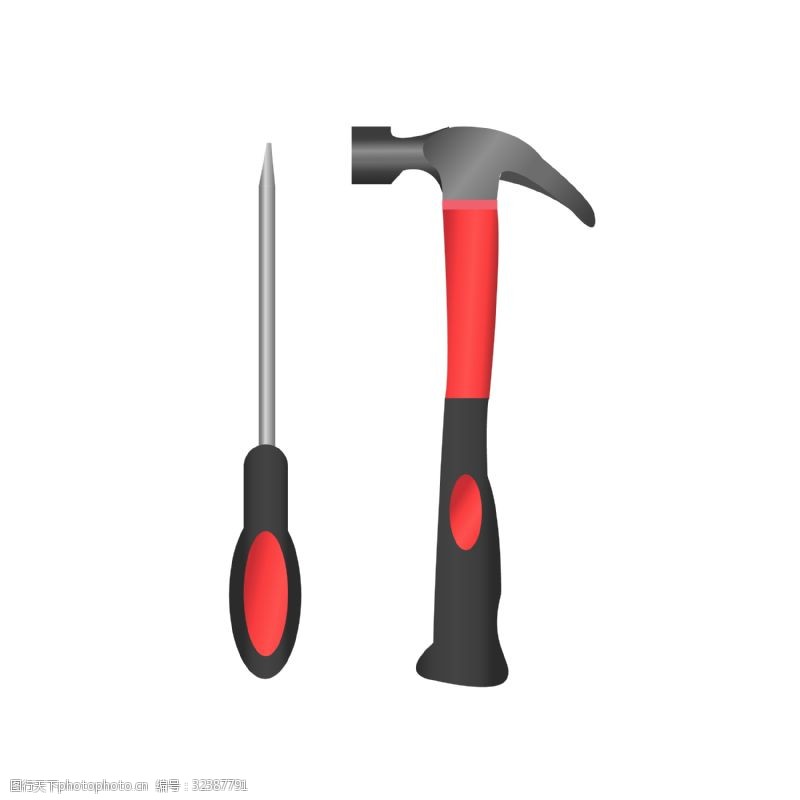 金属锤红色螺丝刀和锤子插画