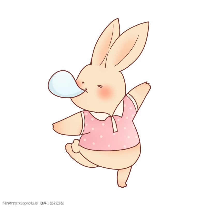 粉色波点清新可爱小兔子吹泡泡