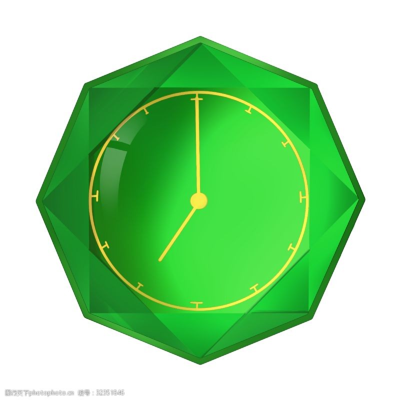 钻石切割大颗绿色钻石钟表PNG素材