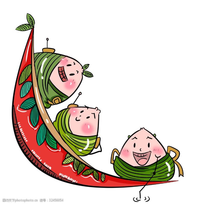 端午节手绘插画风可爱粽子船