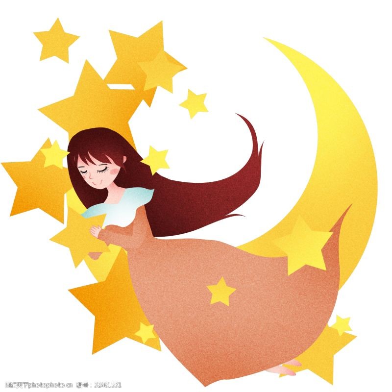 熟睡的女孩抱着星星睡觉女孩