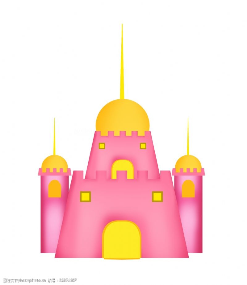 独特的粉色城堡建筑插画