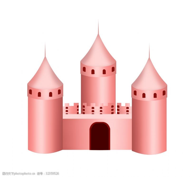 独特的粉色城堡卡通插画