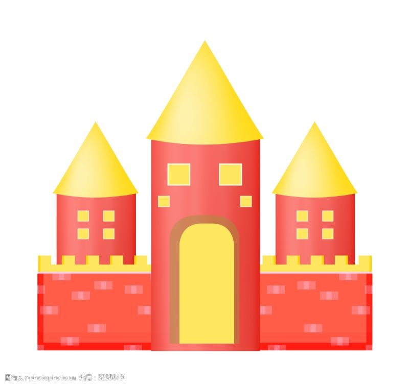 独特的红色城堡卡通插画