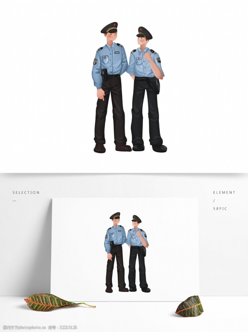 卡通交警卡通手绘两个巡逻的交警