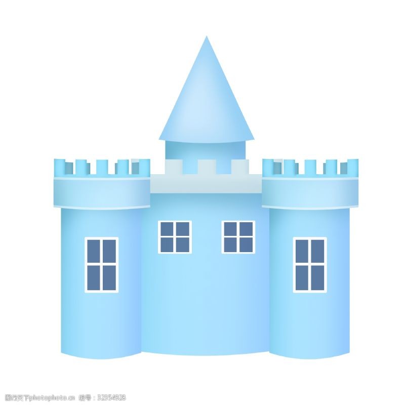 独特的蓝色城堡卡通插画
