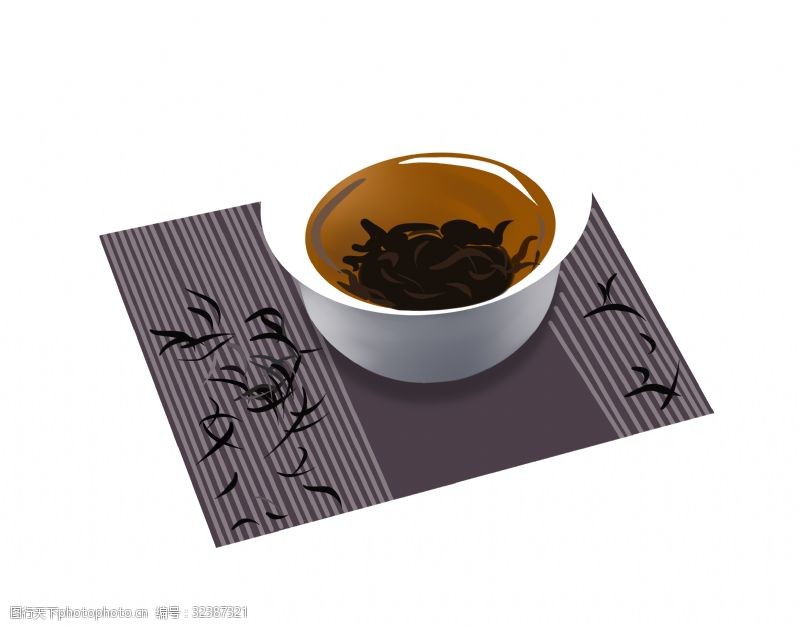 红茶桌垫上的茶杯插画
