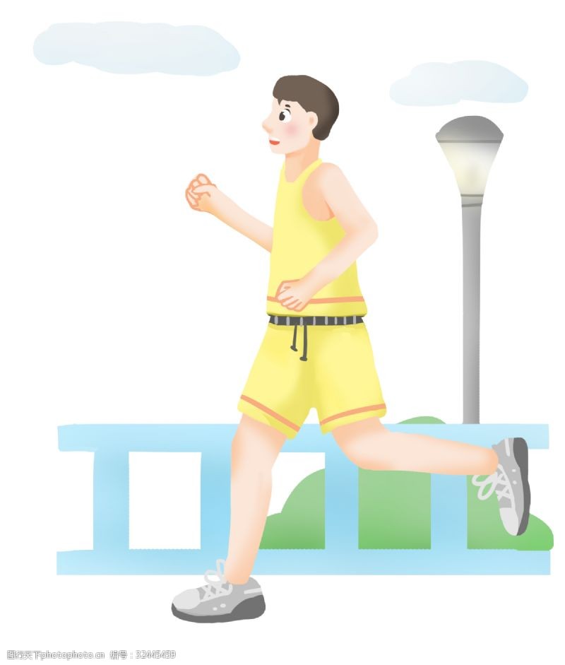 帅气的男孩跑步健身运动插画