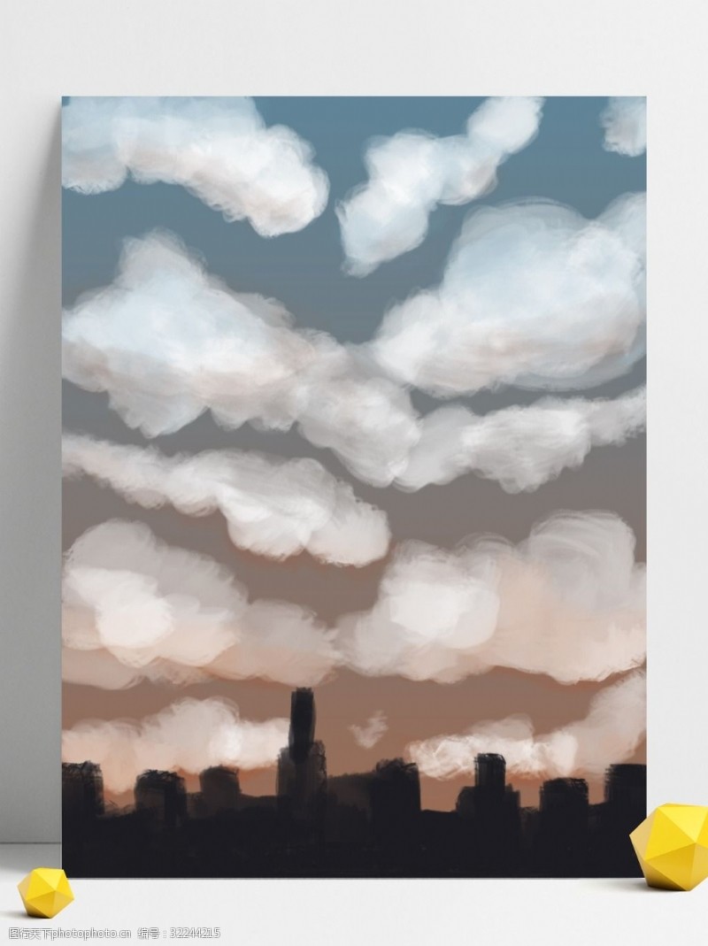 黄昏背景全原创手绘风动漫抽象黄昏城市天空背景