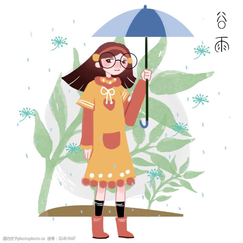 打伞人谷雨打伞的小女孩