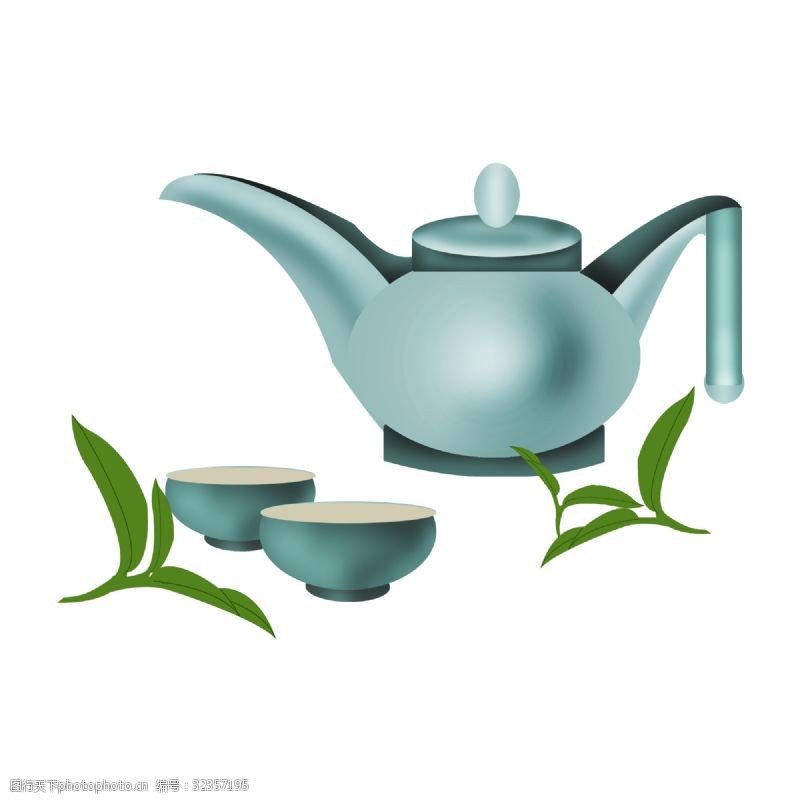 陶瓷碗蓝色现代茶壶茶杯插图