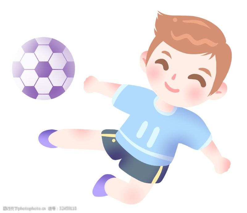 运动跃动踢足球跳跃的小男孩插画