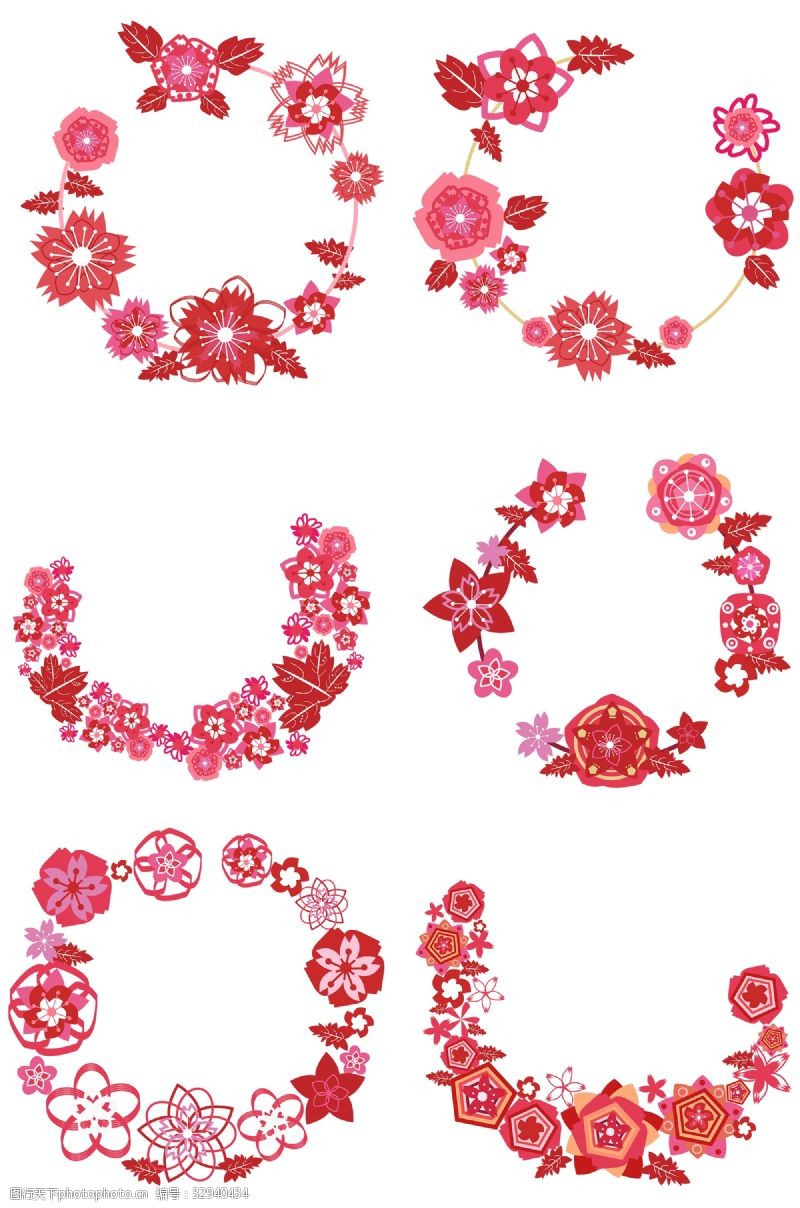多种图案多种镂空剪纸樱花花环边框设计合集