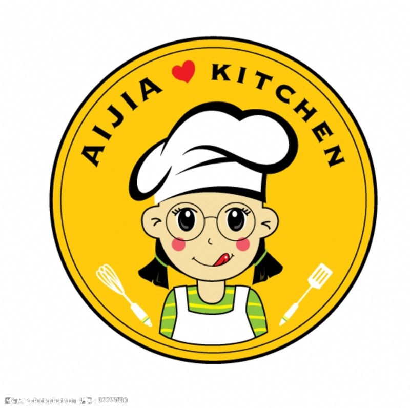 厨师卡通人物圆形小厨师logo爱家厨房