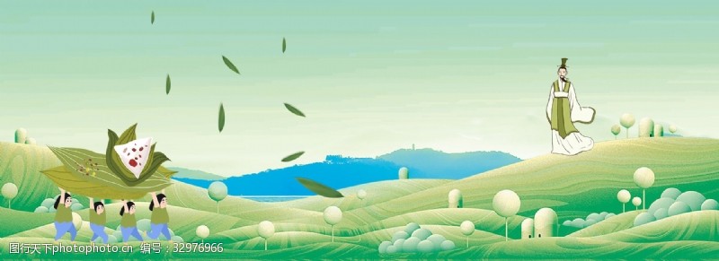 绿色清雅古风端午节海报背景