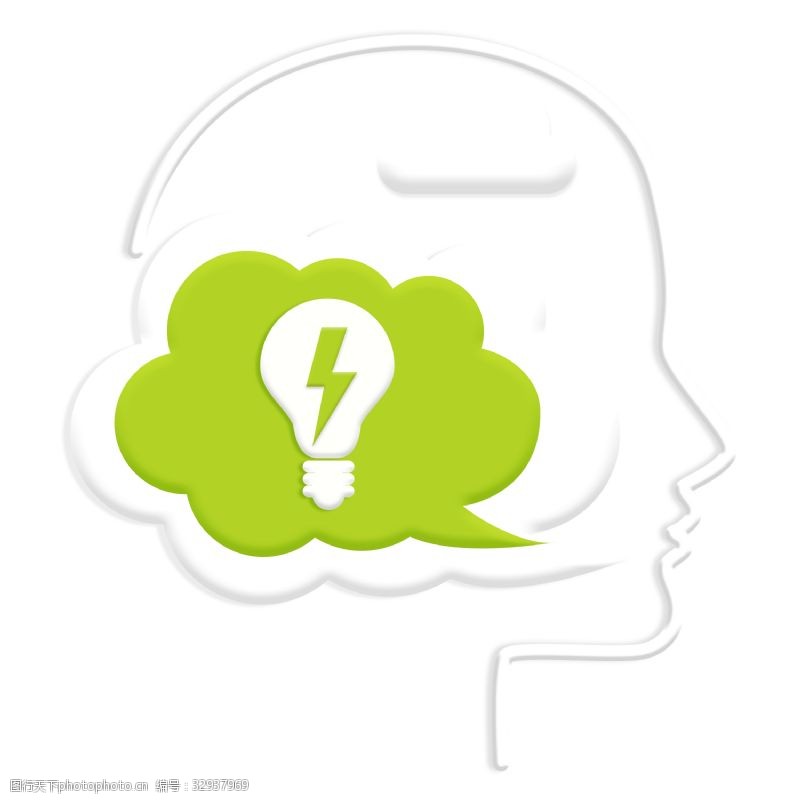 绿色思维思考气泡思维人脑抽象泡泡系列之绿色灯泡PNG素材