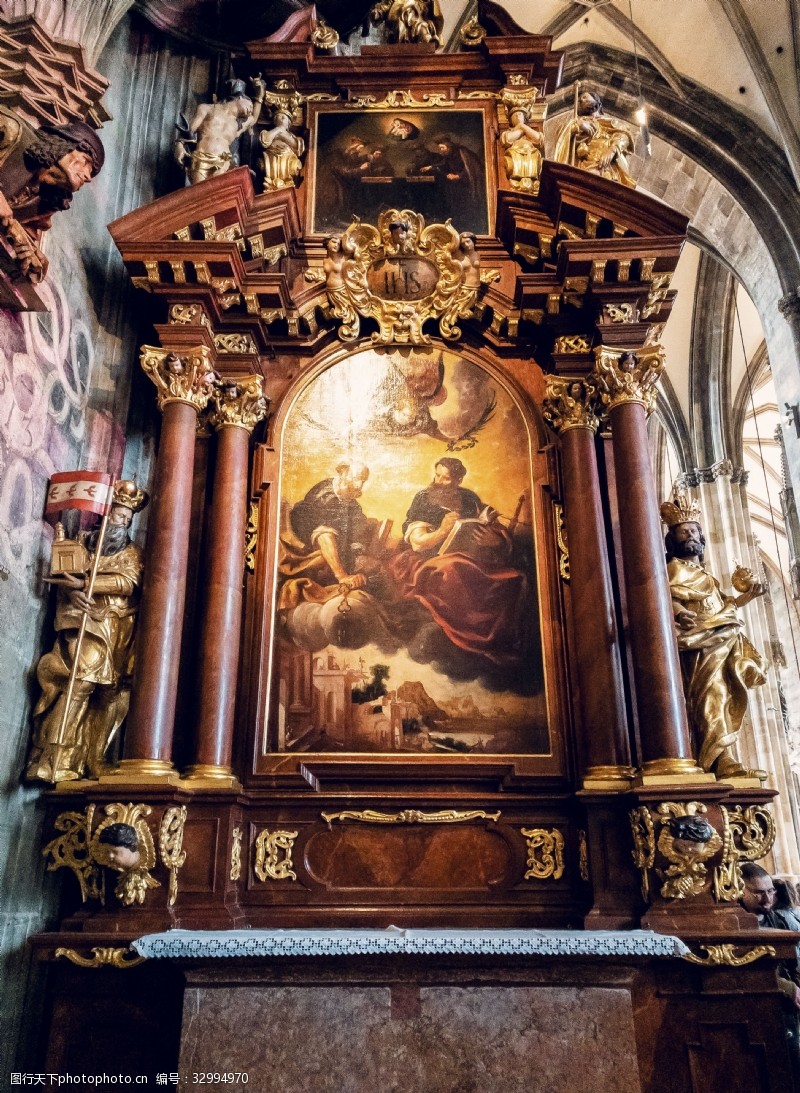 油画教堂维也纳教堂复古油画