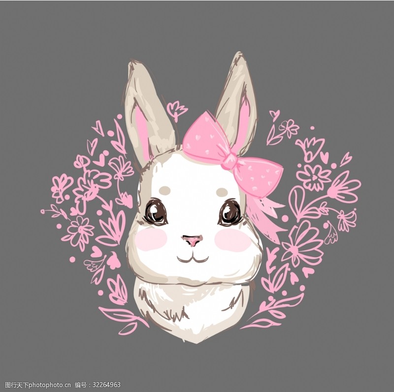 可爱的小象小兔子粉粉的图案设计