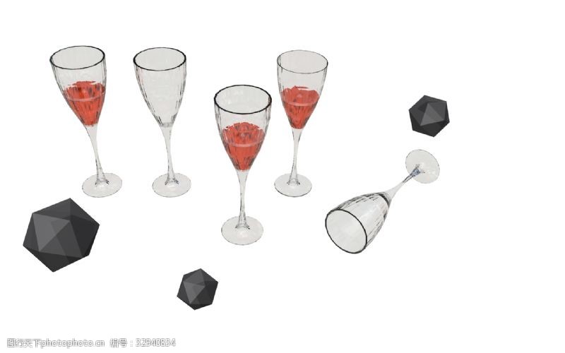 透气型C4D红酒高脚杯威士忌实物模型素材图免费下载