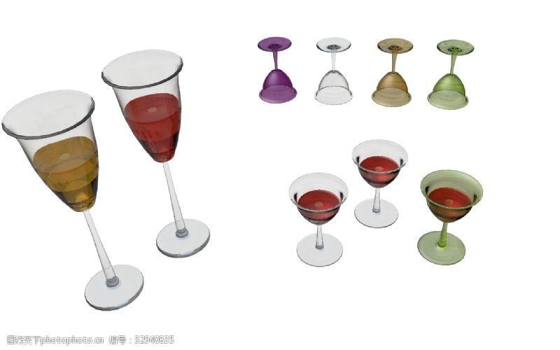 3d模型下载C4D红酒中式高矮杯色彩实物模型免费下载