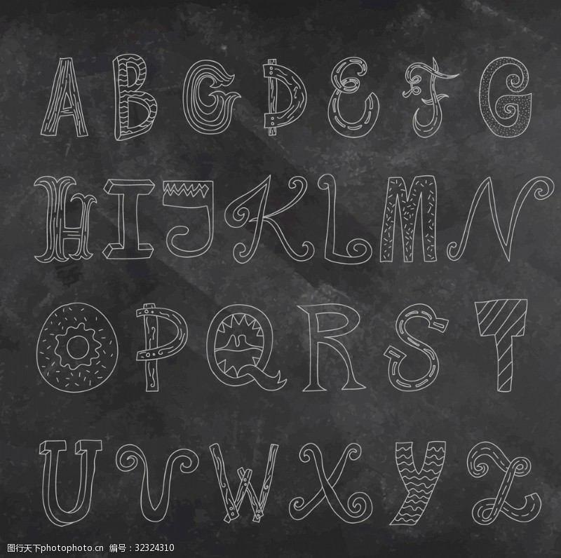 黑板上的字母在黑板上手工绘制的字母表