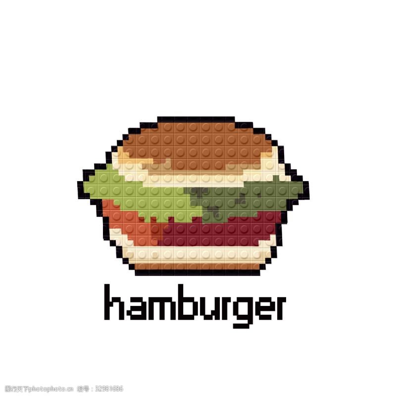 可爱装饰画汉堡包像素画马赛克png