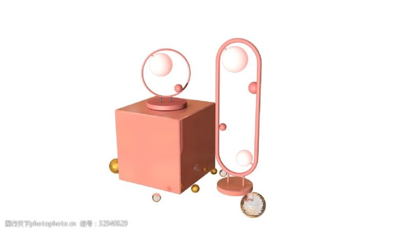 立体装饰台灯C4D粉色系创意智能台灯素材免扣