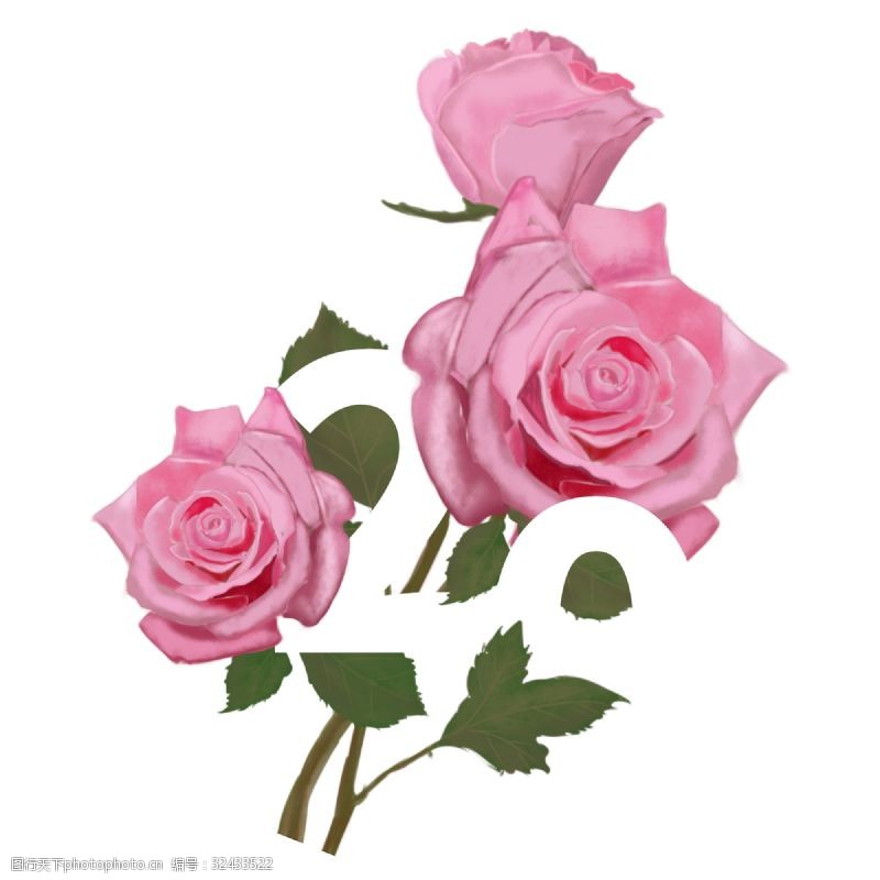 约惠520商用手绘浪漫粉色玫瑰520花与字母艺术字