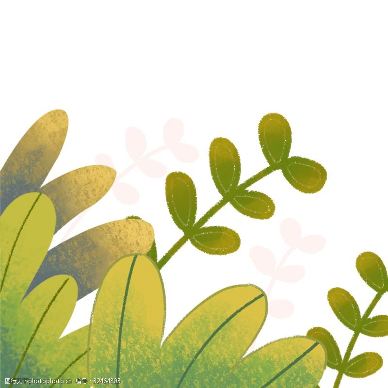 小清新树叶树叶草丛装饰图案