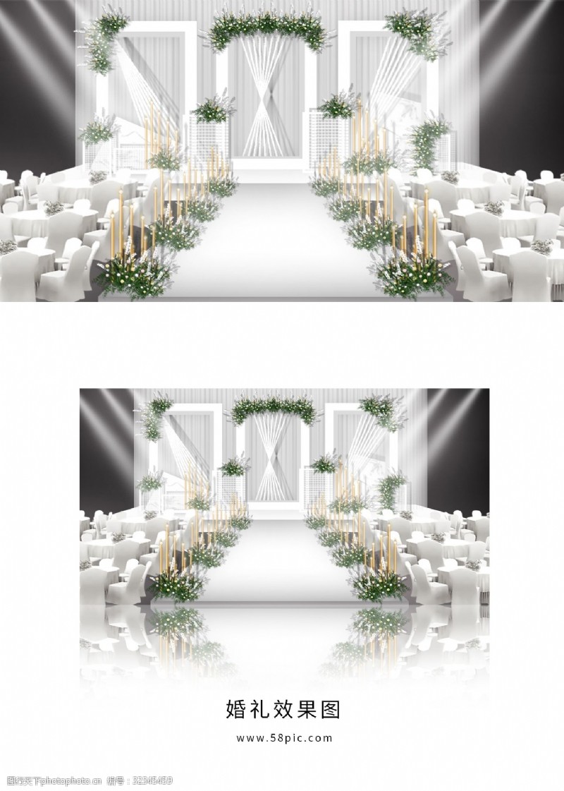 石幔白色简约唯美婚礼舞台效果图