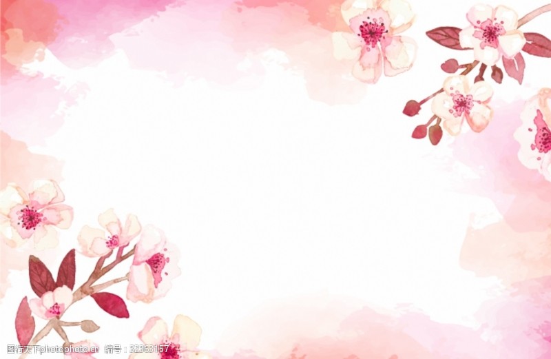 彩绘绿色树叶粉色植物花朵花卉树叶手绘背景