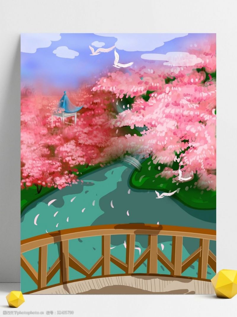 看图春季日本樱花园旅游背景设计