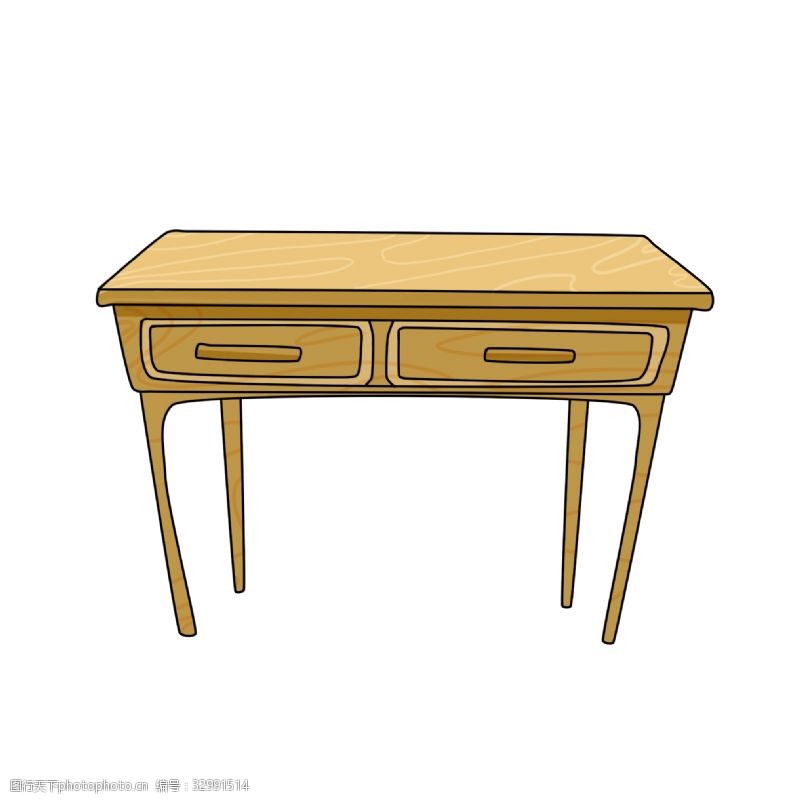屉桌黄色的木质桌子插画