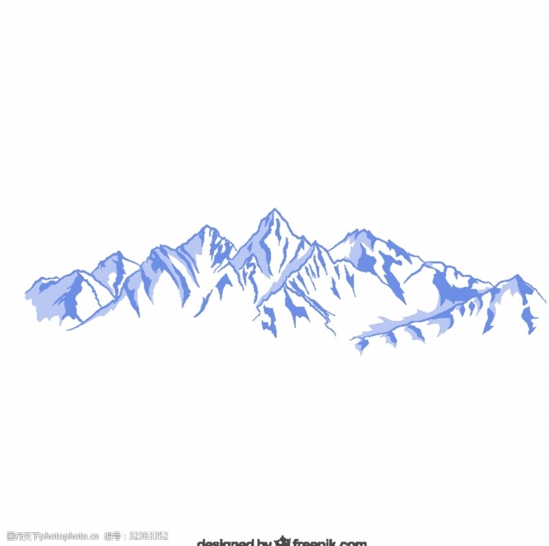 手绘蓝色雪山设计矢量素材